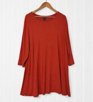 J Jill Wearever Dress Womens 3X Orange Red Rayon Stretch 3/4 Sleeve A Line